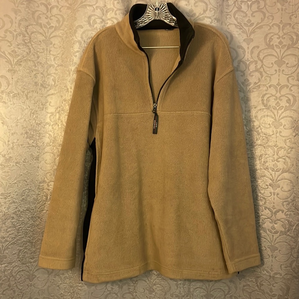 Trader Bay - men’s 1/4 zip fleece, beige/black, size L